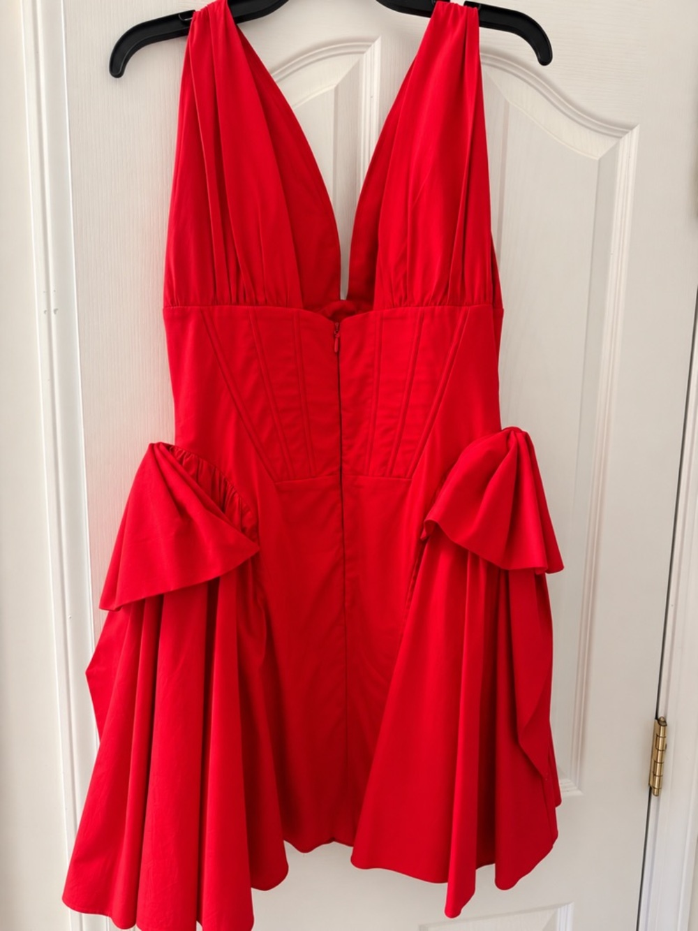 House of CB Red Plunge Mini Dress with Draped Side Panels